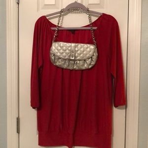 Long Red Shirt with Small Silver Purse